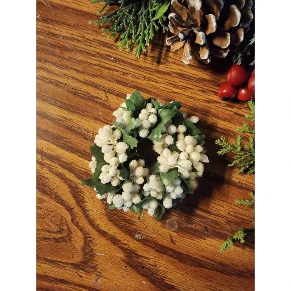 Vintage Lot Of 5 Christmas Faux Floral Candle Rings Wreaths MCM Holly Berry